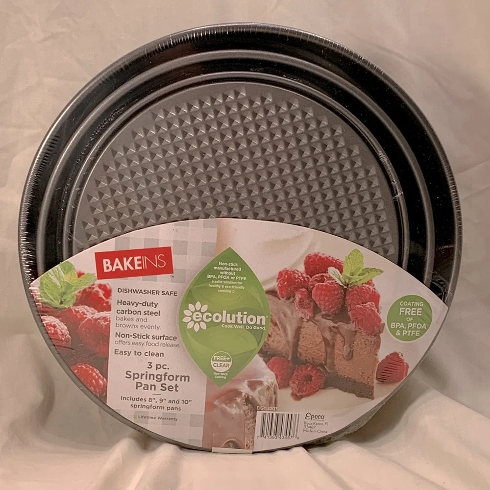 BAKEINS Ecolution Nonstick 3 Piece Springform Cake Pans, NWT - Picture 1 of 5